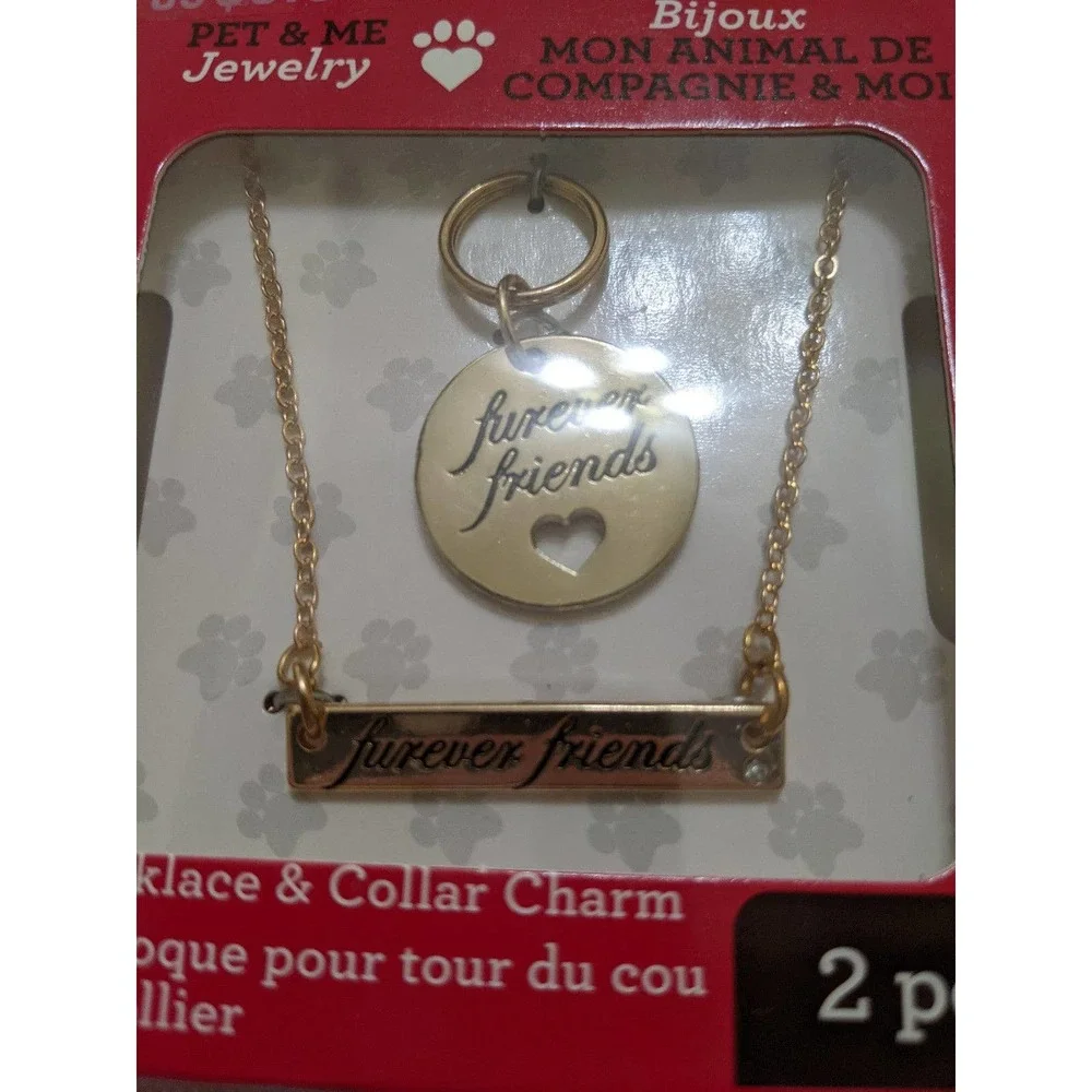 new forever friends necklace & dog collar charm Gift box set 2 pcs